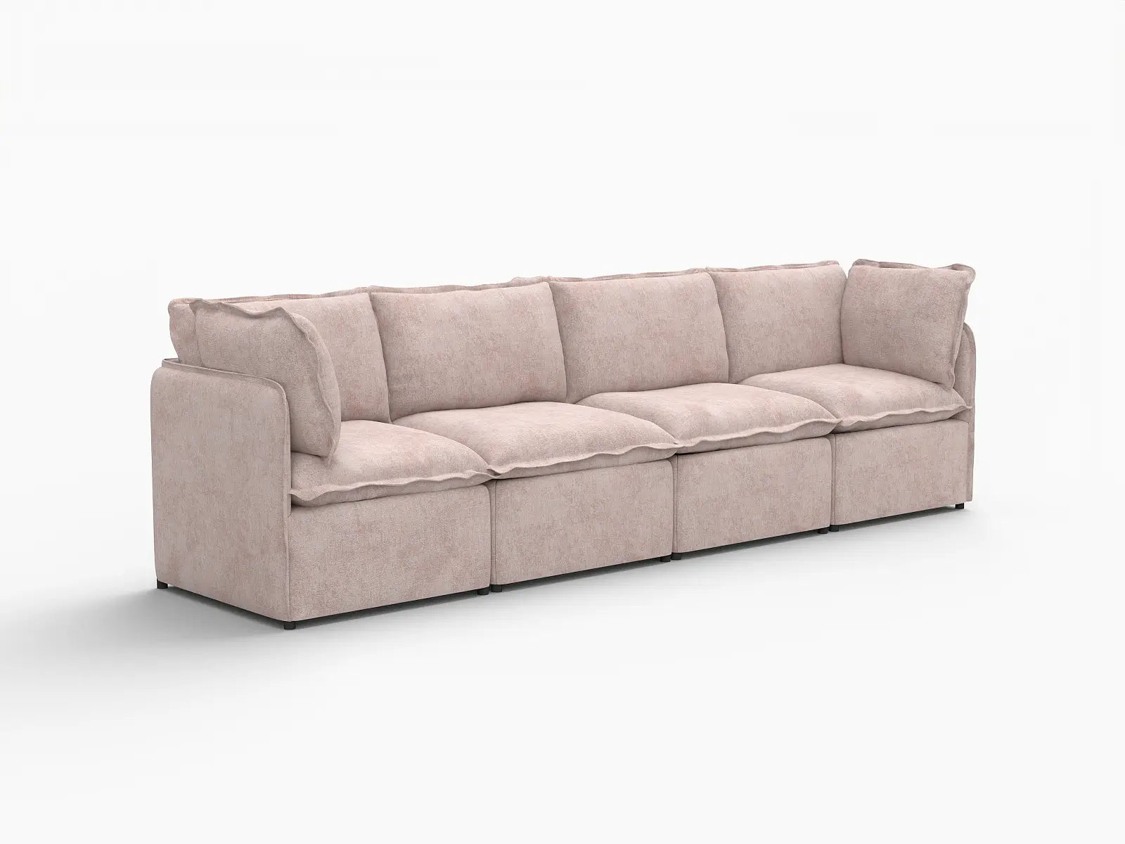 Deluxe Cloud 4-Seater Khaki Couch Sectional | 4-Piece, Linen Look Poly Fabric, Washable Cushion Covers
