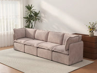 Deluxe Cloud 4-Seater Khaki Couch Sectional | 4-Piece, Linen Look Poly Fabric, Washable Cushion Covers