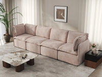 Deluxe Cloud 4-Seater Khaki Couch Sectional | 4-Piece, Linen Look Poly Fabric, Washable Cushion Covers