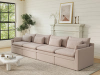 Deluxe Cloud 4-Seater Khaki Couch Sectional | 4-Piece, Linen Look Poly Fabric, Washable Cushion Covers