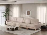Deluxe Cloud 4-Seater Khaki Couch Sectional | 4-Piece, Linen Look Poly Fabric, Washable Cushion Covers