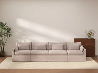 Deluxe Cloud 4-Seater Khaki Couch Sectional | 4-Piece, Linen Look Poly Fabric, Washable Cushion Covers