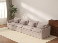 Deluxe Cloud 4-Seater Khaki Couch Sectional | 4-Piece, Linen Look Poly Fabric, Washable Cushion Covers
