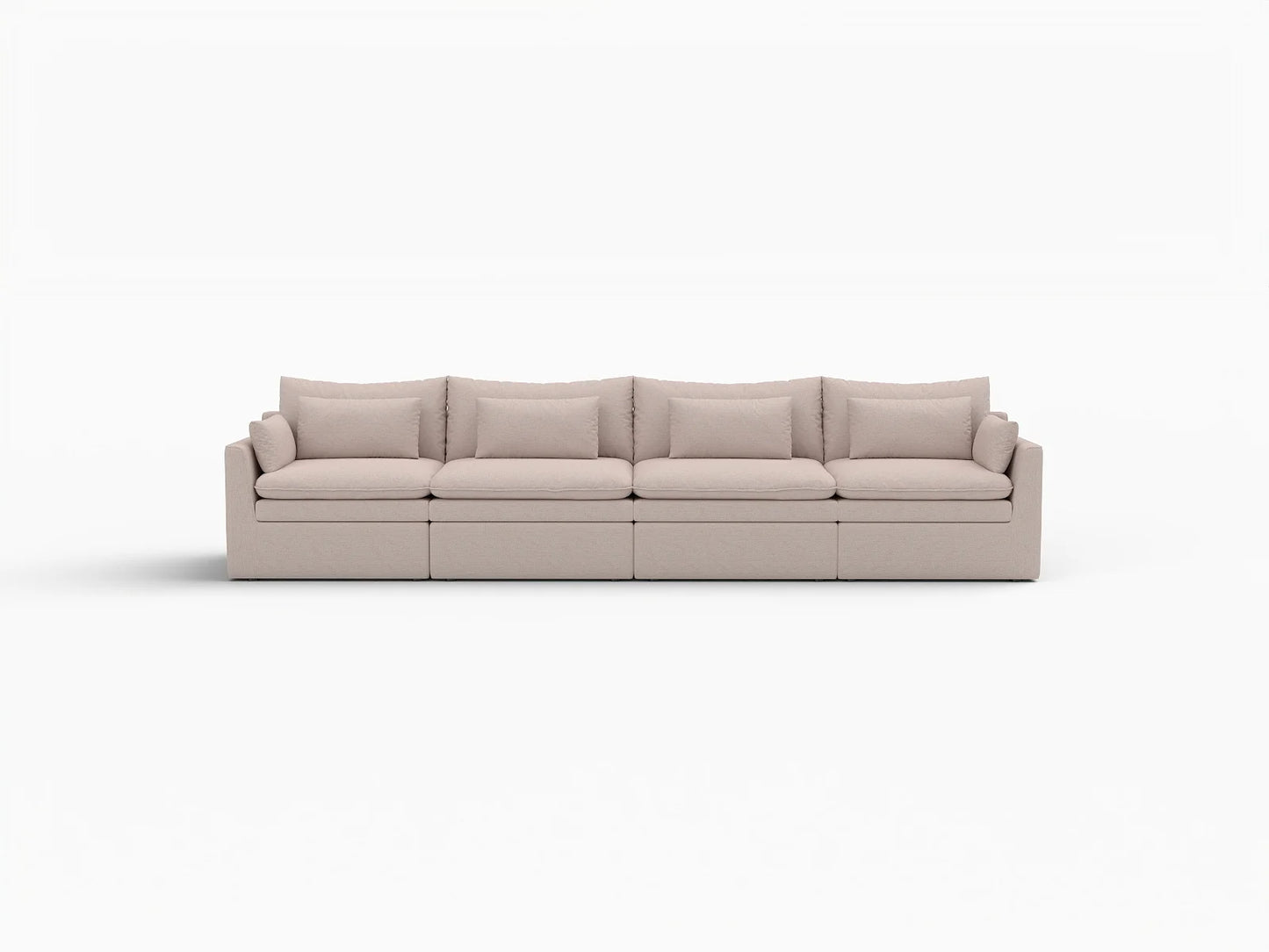 Deluxe Cloud 4-Seater Khaki Couch Sectional | 4-Piece, Linen Look Poly Fabric, Washable Cushion Covers
