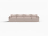 Deluxe Cloud 4-Seater Khaki Couch Sectional | 4-Piece, Linen Look Poly Fabric, Washable Cushion Covers