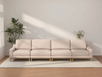 Deluxe Cloud 4-Seater Khaki Couch Sectional | 4-Piece, Linen Look Poly Fabric, Washable Cushion Covers