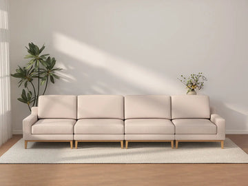 Deluxe Cloud 4-Seater Khaki Couch Sectional | 4-Piece, Linen Look Poly Fabric, Washable Cushion Covers