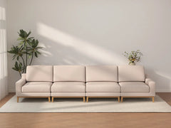 Deluxe Cloud 4-Seater Khaki Couch Sectional | 4-Piece, Linen Look Poly Fabric, Washable Cushion Covers