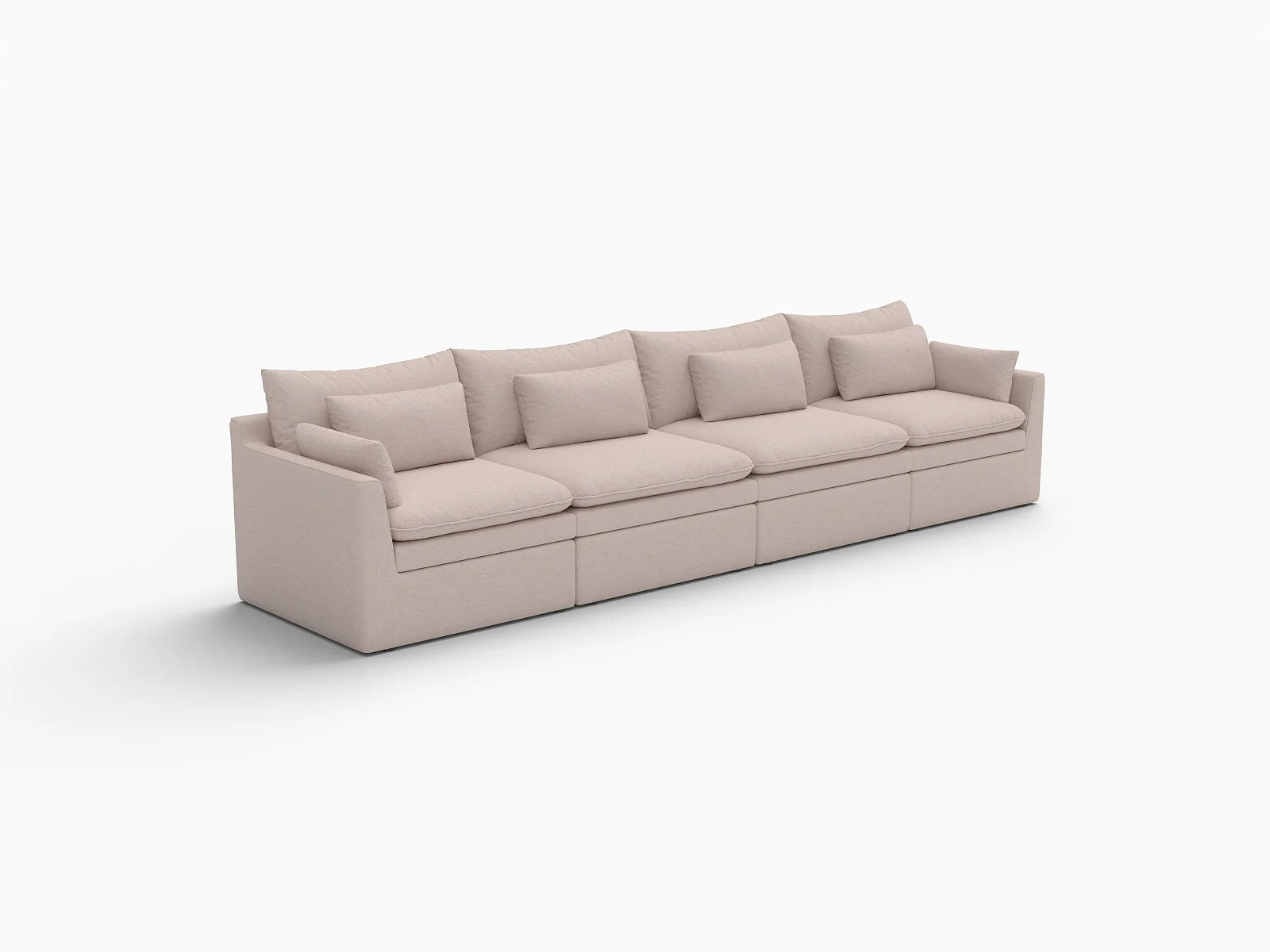 Deluxe Cloud 4-Seater Khaki Couch Sectional | 4-Piece, Linen Look Poly Fabric, Washable Cushion Covers