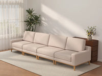 Deluxe Cloud 4-Seater Khaki Couch Sectional | 4-Piece, Linen Look Poly Fabric, Washable Cushion Covers
