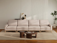 Deluxe Cloud 4-Seater Khaki Couch Sectional | 4-Piece, Linen Look Poly Fabric, Washable Cushion Covers