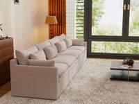 Deluxe Cloud 4-Seater Khaki Couch Sectional | 4-Piece, Linen Look Poly Fabric, Washable Cushion Covers