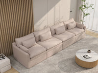 Deluxe Cloud 4-Seater Khaki Couch Sectional | 4-Piece, Linen Look Poly Fabric, Washable Cushion Covers