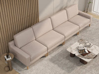 Deluxe Cloud 4-Seater Khaki Couch Sectional | 4-Piece, Linen Look Poly Fabric, Washable Cushion Covers