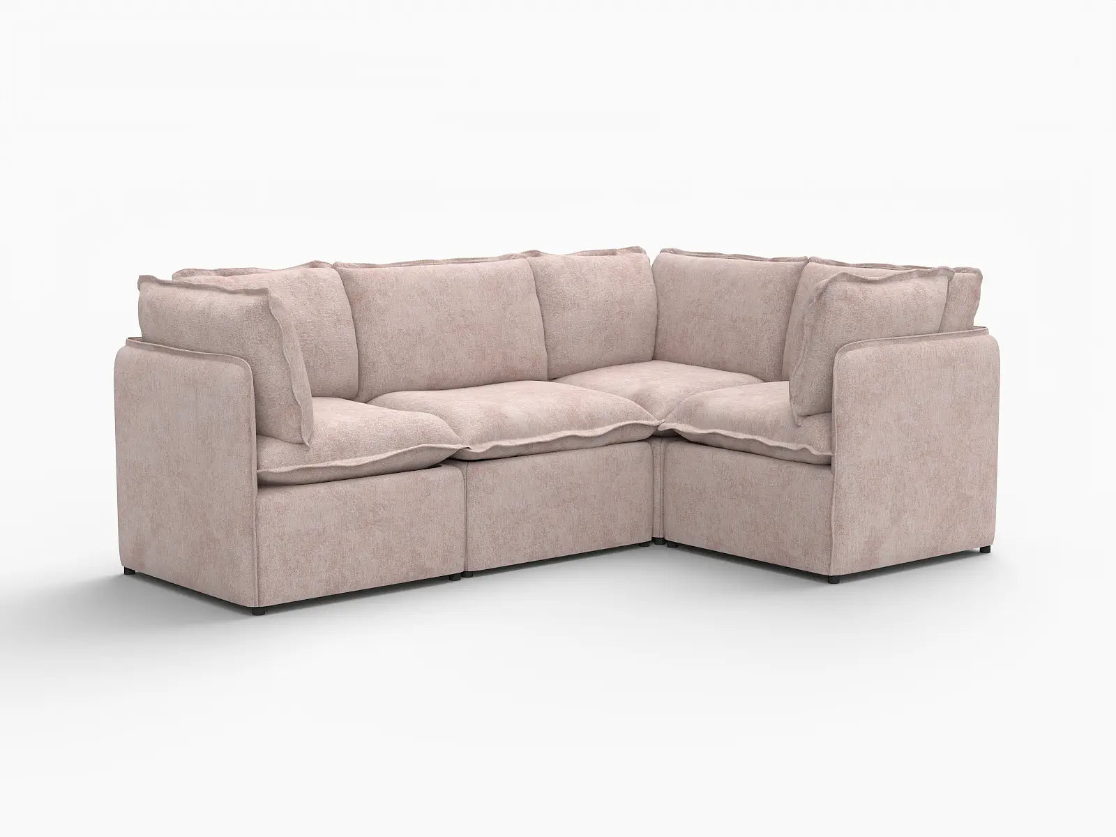 Deluxe Cloud 4-Seater Khaki L-Shaped Sectional | 4-Piece, Linen Look Poly Fabric, Washable Cushion Covers