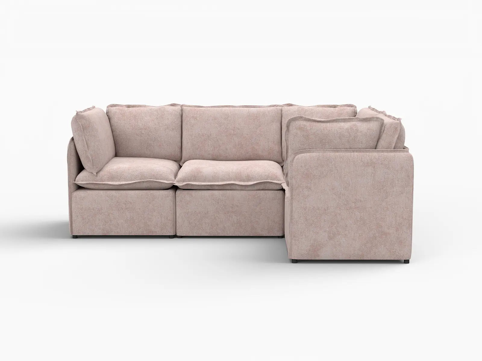 Deluxe Cloud 4-Seater Khaki L-Shaped Sectional | 4-Piece, Linen Look Poly Fabric, Washable Cushion Covers