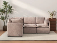 Deluxe Cloud 4-Seater Khaki L-Shaped Sectional | 4-Piece, Linen Look Poly Fabric, Washable Cushion Covers