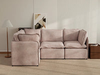 Deluxe Cloud 4-Seater Khaki L-Shaped Sectional | 4-Piece, Linen Look Poly Fabric, Washable Cushion Covers