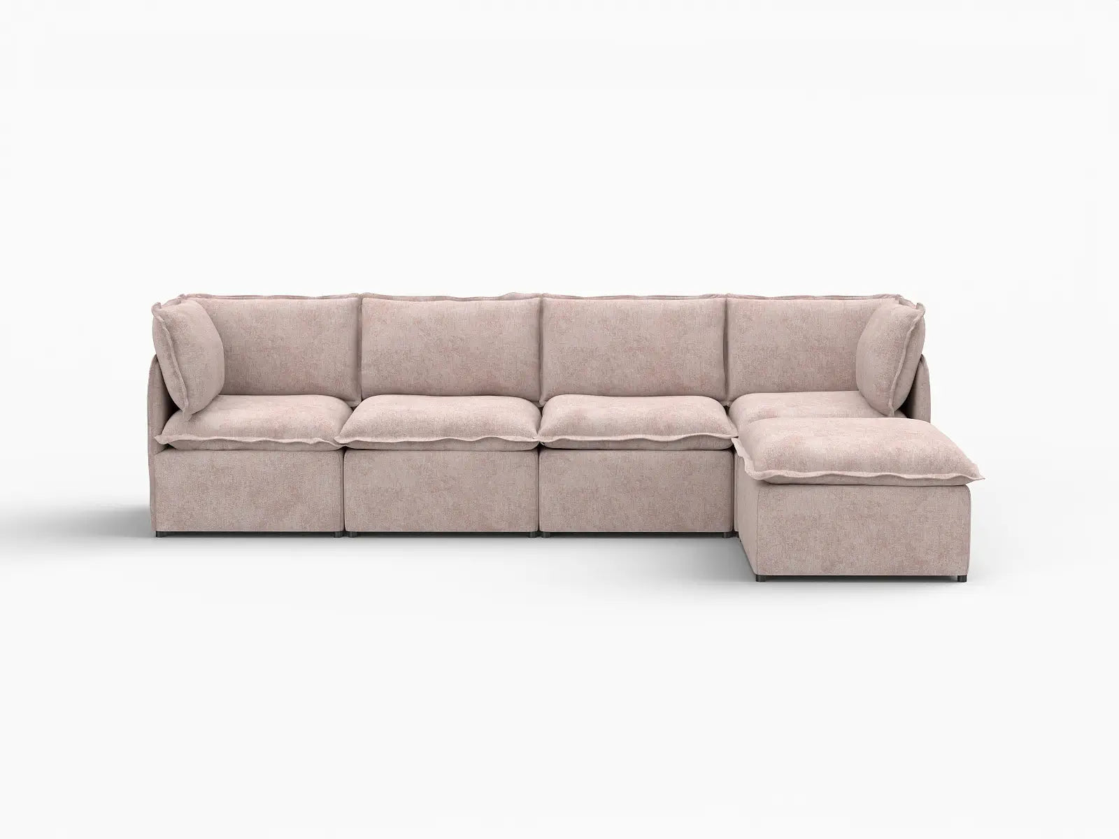 Deluxe Cloud 4-Seater Khaki L-Shaped Sectional | 5-Piece (Includes 1 Ottoman), Linen Look Poly Fabric, Washable Cushion Covers