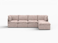 Deluxe Cloud 4-Seater Khaki L-Shaped Sectional | 5-Piece (Includes 1 Ottoman), Linen Look Poly Fabric, Washable Cushion Covers