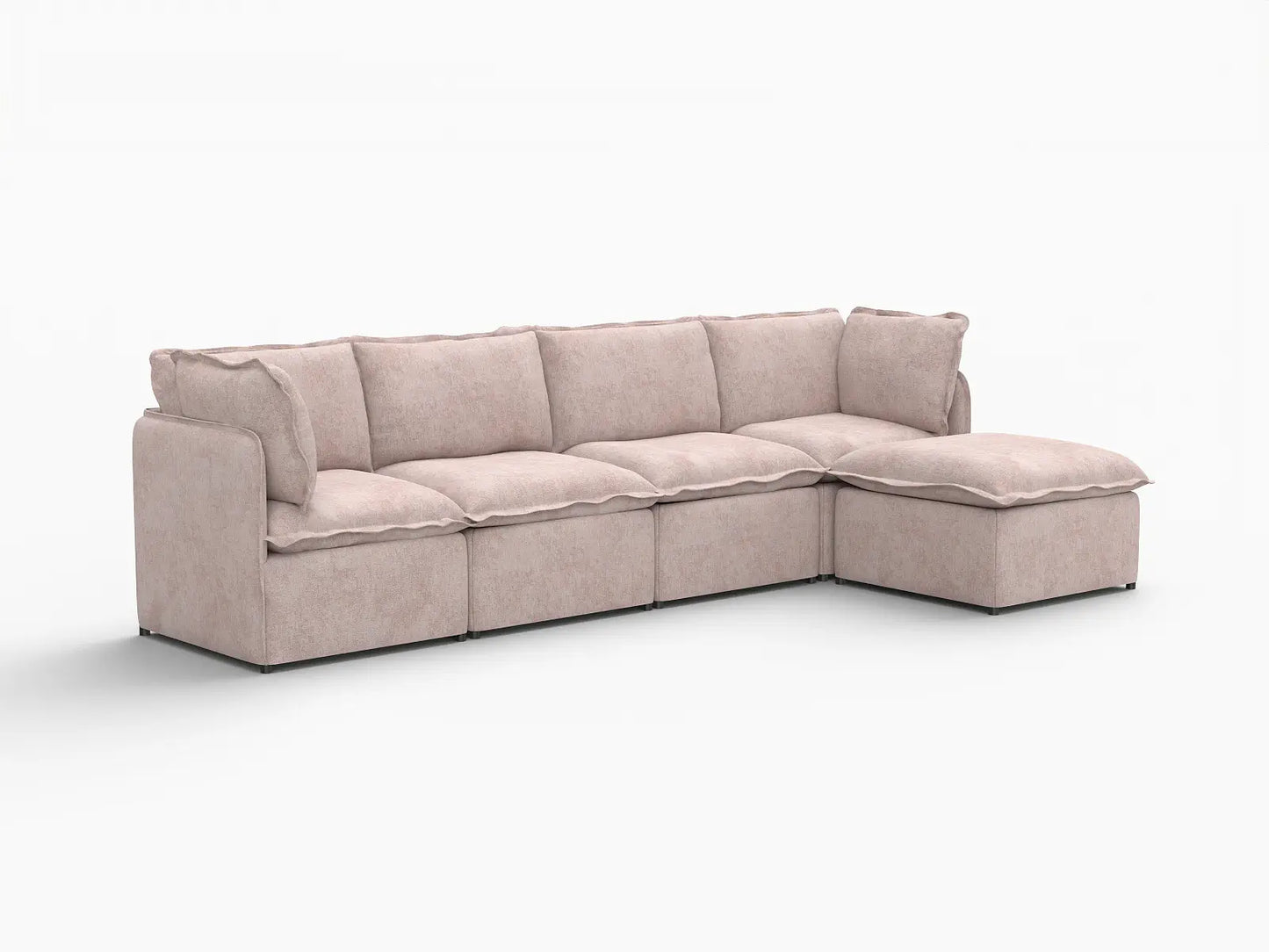 Deluxe Cloud 4-Seater Khaki L-Shaped Sectional | 5-Piece (Includes 1 Ottoman), Linen Look Poly Fabric, Washable Cushion Covers