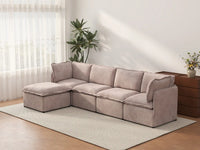 Deluxe Cloud 4-Seater Khaki L-Shaped Sectional | 5-Piece (Includes 1 Ottoman), Linen Look Poly Fabric, Washable Cushion Covers