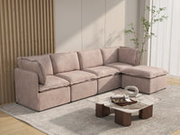 Deluxe Cloud 4-Seater Khaki L-Shaped Sectional | 5-Piece (Includes 1 Ottoman), Linen Look Poly Fabric, Washable Cushion Covers