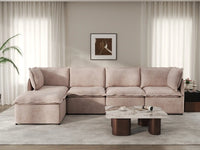 Deluxe Cloud 4-Seater Khaki L-Shaped Sectional | 5-Piece (Includes 1 Ottoman), Linen Look Poly Fabric, Washable Cushion Covers