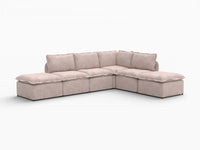 Deluxe Cloud 4-Seater Khaki L-Shaped Sectional | 6-Piece (Includes 2 Ottomans), Linen Look Poly Fabric, Washable Cushion Covers
