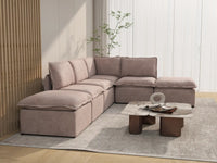 Deluxe Cloud 4-Seater Khaki L-Shaped Sectional | 6-Piece (Includes 2 Ottomans), Linen Look Poly Fabric, Washable Cushion Covers