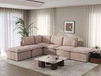 Deluxe Cloud 4-Seater Khaki L-Shaped Sectional | 6-Piece (Includes 2 Ottomans), Linen Look Poly Fabric, Washable Cushion Covers