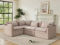 Deluxe Cloud 4-Seater Khaki L-Shaped Sectional | 4-Piece, Linen Look Poly Fabric, Washable Cushion Covers
