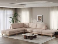 Deluxe Cloud 4-Seater Khaki L-Shaped Sectional | 6-Piece (Includes 2 Ottomans), Linen Look Poly Fabric, Washable Cushion Covers