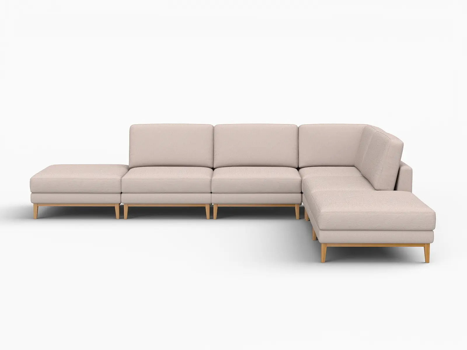 Deluxe Cloud 4-Seater Khaki L-Shaped Sectional | 6-Piece (Includes 2 Ottomans), Linen Look Poly Fabric, Washable Cushion Covers