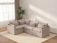 Deluxe Cloud 4-Seater Khaki L-Shaped Sectional | 4-Piece, Linen Look Poly Fabric, Washable Cushion Covers