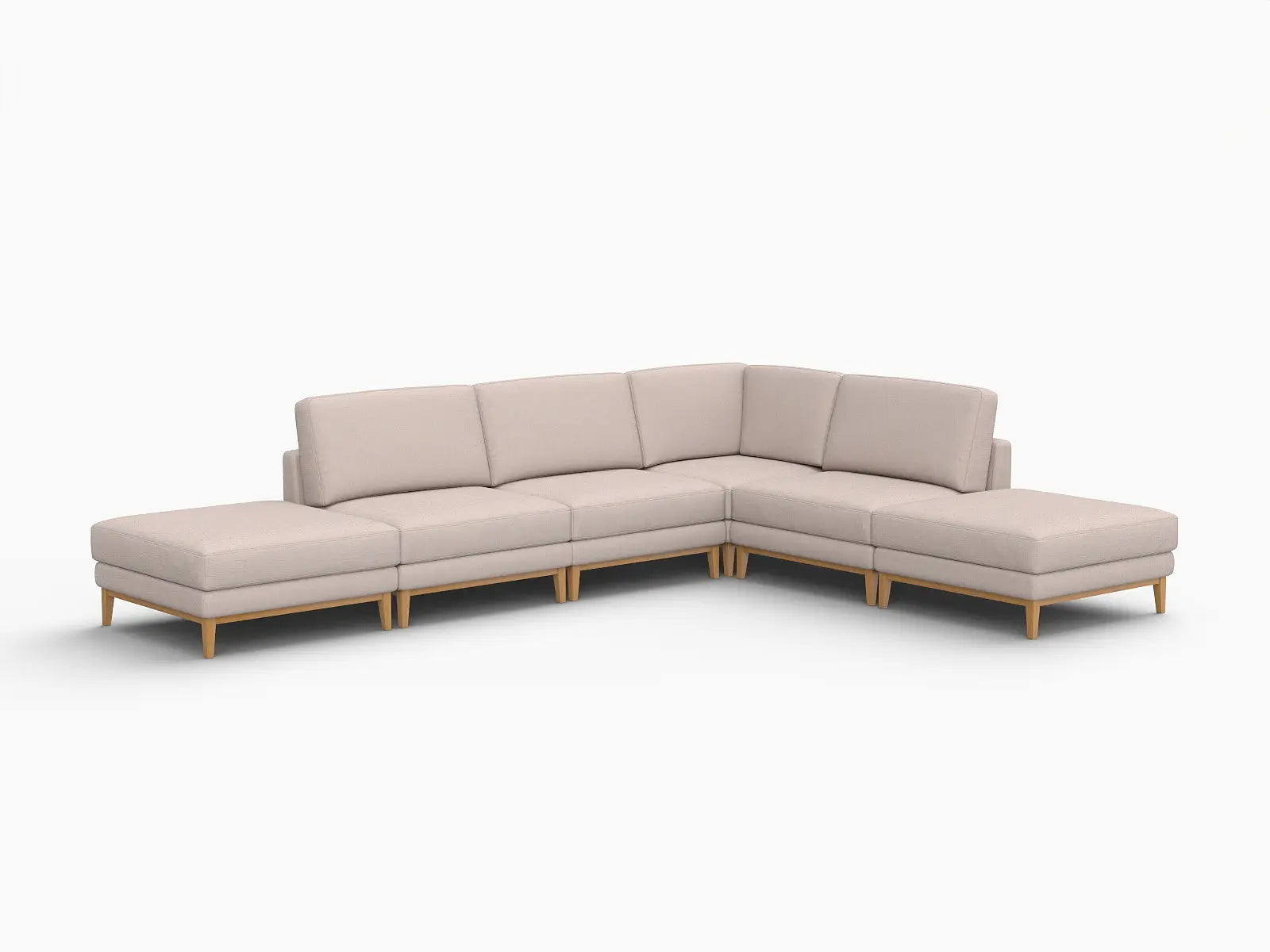 Deluxe Cloud 4-Seater Khaki L-Shaped Sectional | 6-Piece (Includes 2 Ottomans), Linen Look Poly Fabric, Washable Cushion Covers