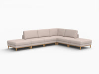 Deluxe Cloud 4-Seater Khaki L-Shaped Sectional | 6-Piece (Includes 2 Ottomans), Linen Look Poly Fabric, Washable Cushion Covers