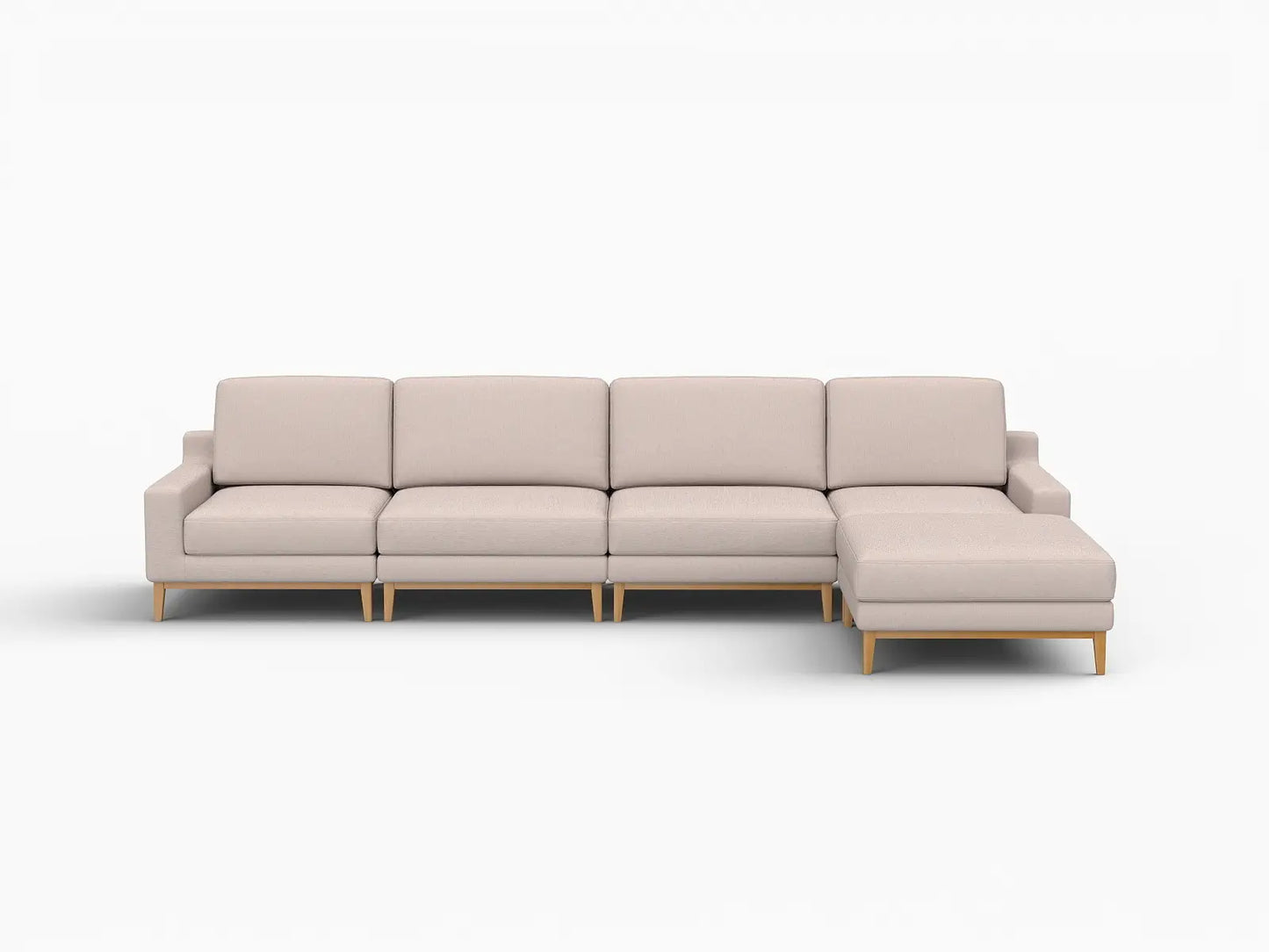 Deluxe Cloud 4-Seater Khaki L-Shaped Sectional | 5-Piece (Includes 1 Ottoman), Linen Look Poly Fabric, Washable Cushion Covers