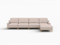 Deluxe Cloud 4-Seater Khaki L-Shaped Sectional | 5-Piece (Includes 1 Ottoman), Linen Look Poly Fabric, Washable Cushion Covers