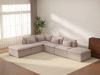 Deluxe Cloud 4-Seater Khaki L-Shaped Sectional | 6-Piece (Includes 2 Ottomans), Linen Look Poly Fabric, Washable Cushion Covers