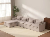 Deluxe Cloud 4-Seater Khaki L-Shaped Sectional | 5-Piece (Includes 1 Ottoman), Linen Look Poly Fabric, Washable Cushion Covers