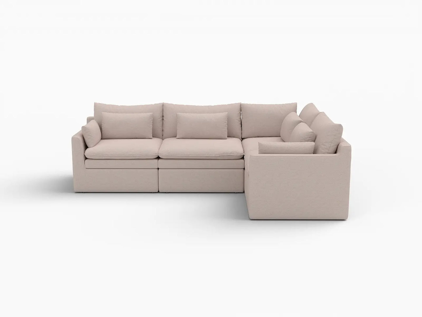Deluxe Cloud 4-Seater Khaki L-Shaped Sectional | 4-Piece, Linen Look Poly Fabric, Washable Cushion Covers