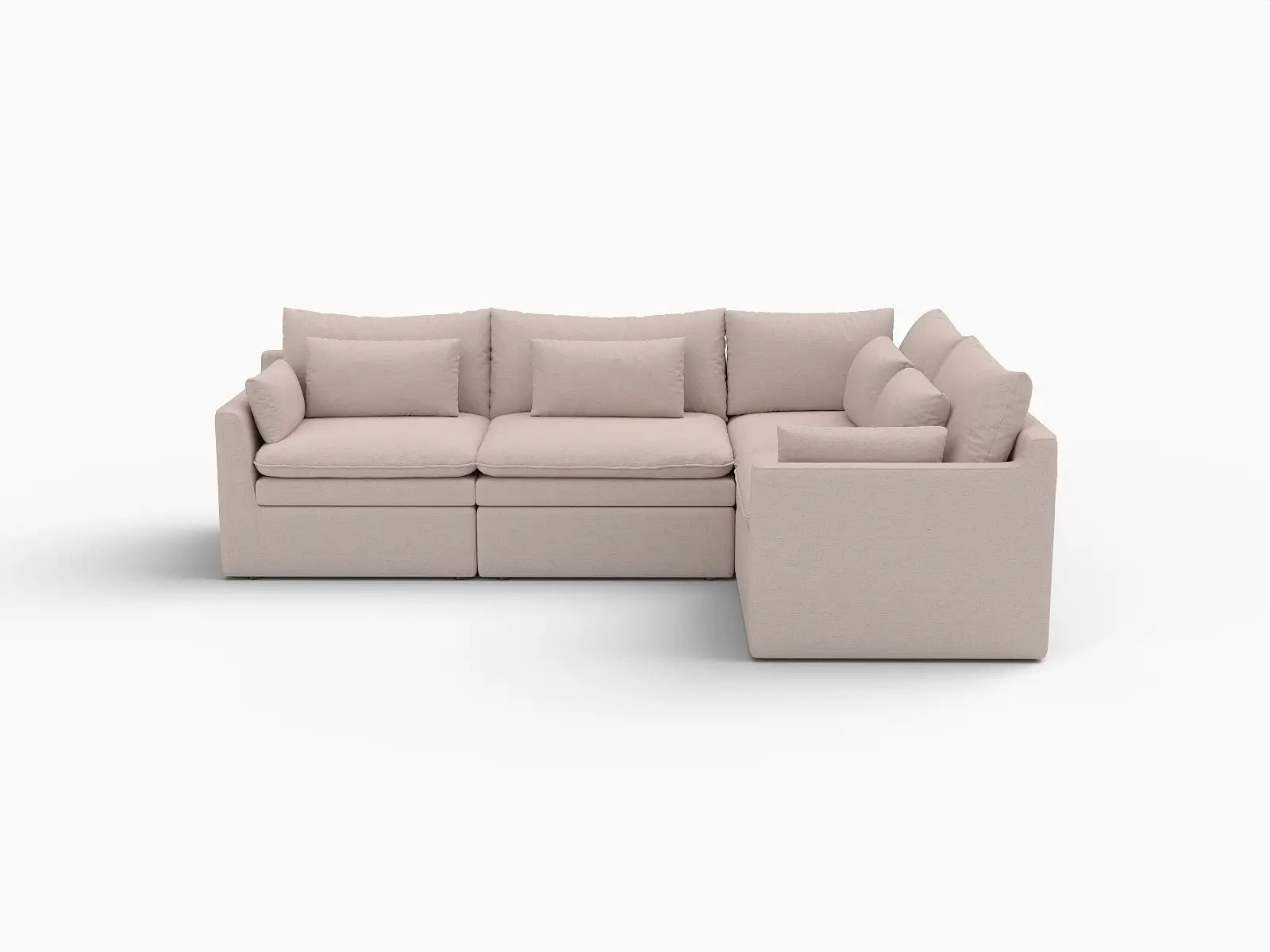 Deluxe Cloud 4-Seater Khaki L-Shaped Sectional | 4-Piece, Linen Look Poly Fabric, Washable Cushion Covers