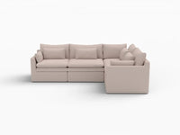Deluxe Cloud 4-Seater Khaki L-Shaped Sectional | 4-Piece, Linen Look Poly Fabric, Washable Cushion Covers