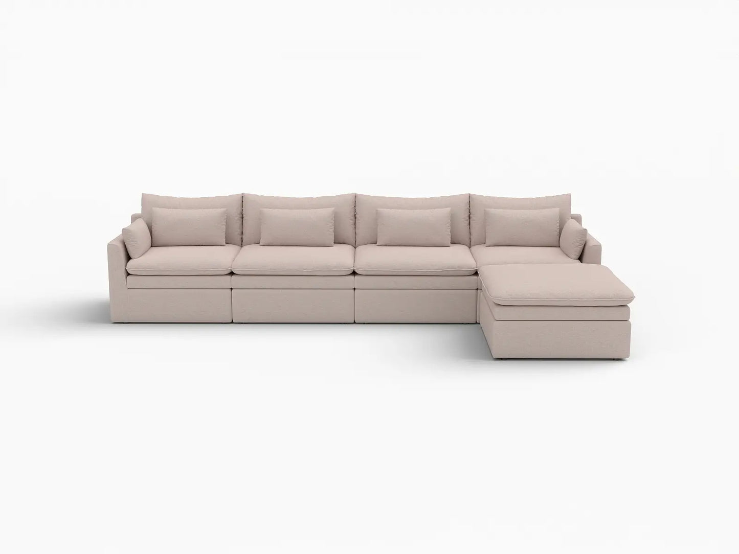 Deluxe Cloud 4-Seater Khaki L-Shaped Sectional | 5-Piece (Includes 1 Ottoman), Linen Look Poly Fabric, Washable Cushion Covers