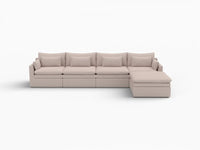 Deluxe Cloud 4-Seater Khaki L-Shaped Sectional | 5-Piece (Includes 1 Ottoman), Linen Look Poly Fabric, Washable Cushion Covers