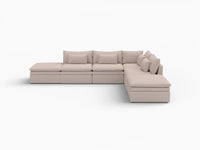 Deluxe Cloud 4-Seater Khaki L-Shaped Sectional | 6-Piece (Includes 2 Ottomans), Linen Look Poly Fabric, Washable Cushion Covers