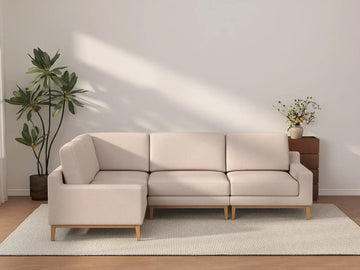 Deluxe Cloud 4-Seater Khaki L-Shaped Sectional | 4-Piece, Linen Look Poly Fabric, Washable Cushion Covers