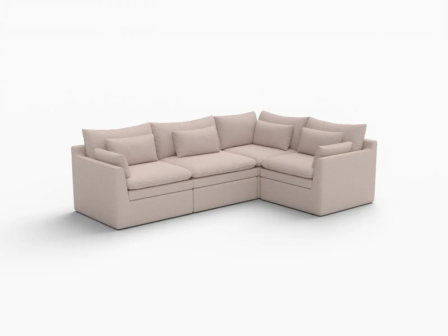 Deluxe Cloud 4-Seater Khaki L-Shaped Sectional | 4-Piece, Linen Look Poly Fabric, Washable Cushion Covers