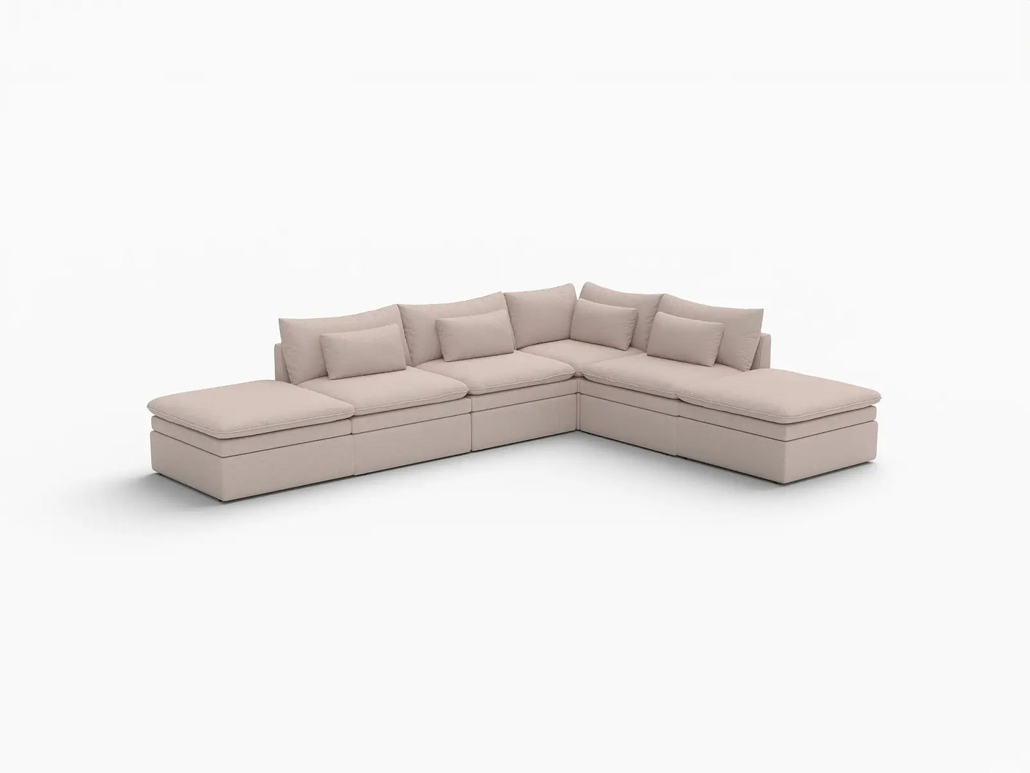 Deluxe Cloud 4-Seater Khaki L-Shaped Sectional | 6-Piece (Includes 2 Ottomans), Linen Look Poly Fabric, Washable Cushion Covers